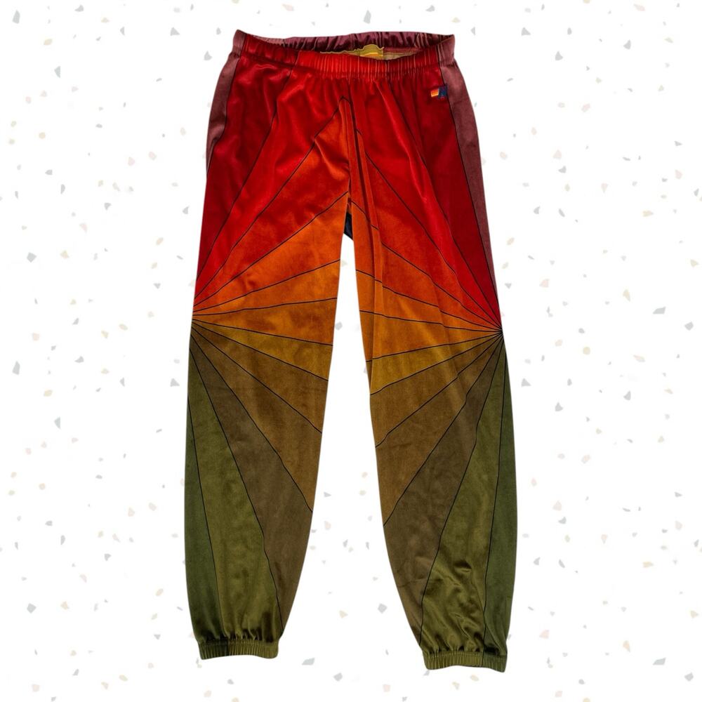 Aviator Nation Sunrise Velvet Sweatpant Joggers Sunset Velour Orange Red Size M